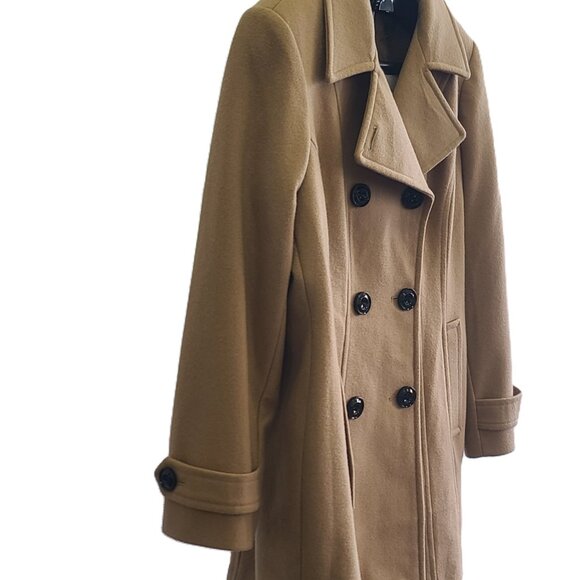 ANNE KLEIN Tan/Camel Color Wool Blend Peacoat Double Breasted Winter Coat XL - Picture 5 of 14
